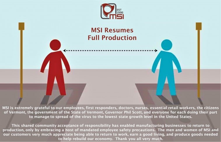 MSI is Grateful to be Back in Production...with Employee Safety Protocols Front & Center